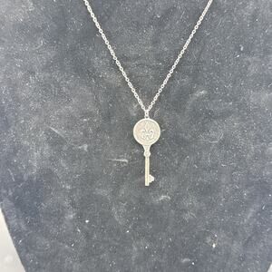 Key Pendant Necklace Silver Tone